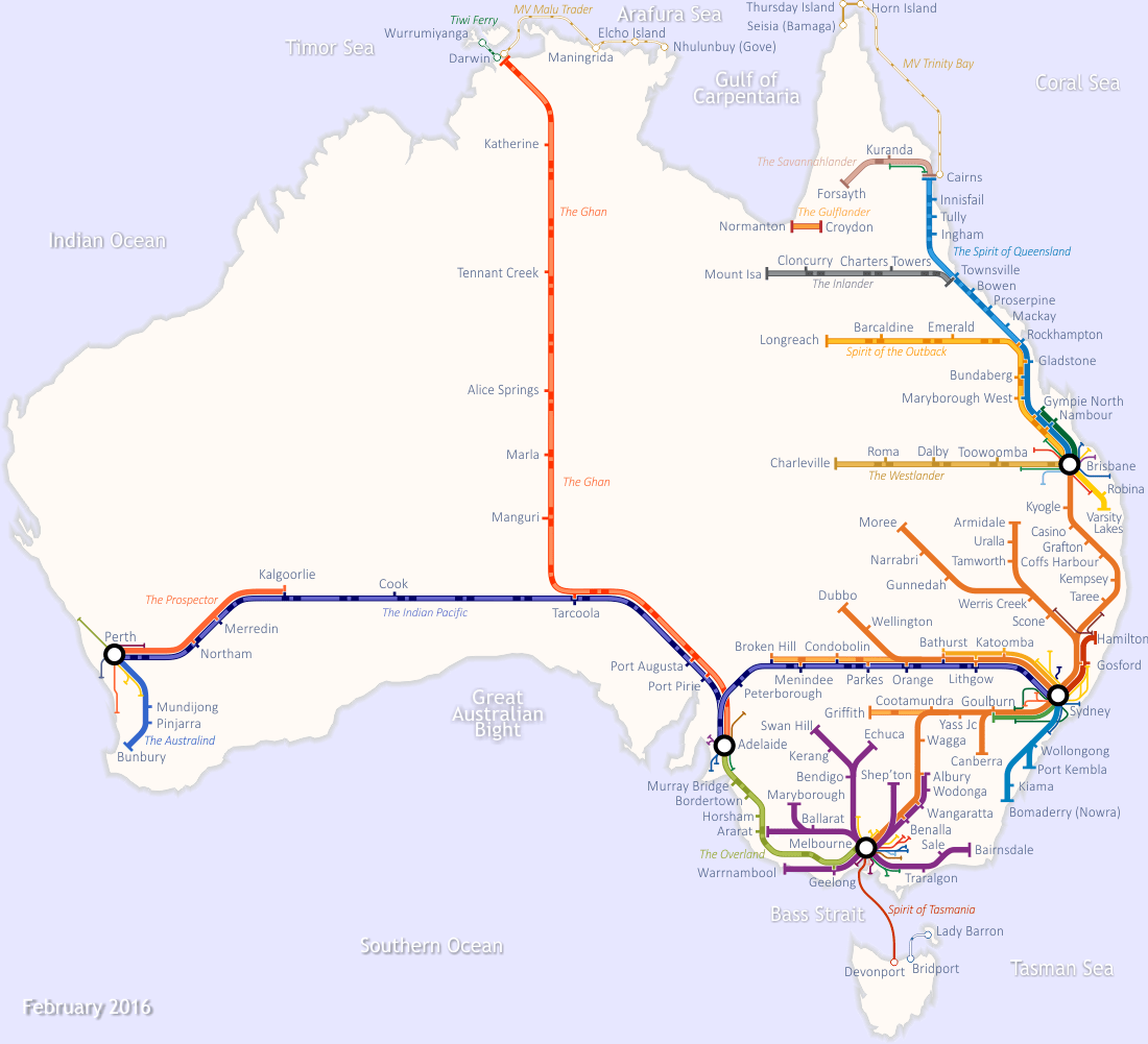 Australia & New Zealand train rail maps